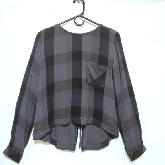 Cloth & Stone Anthro Hi-Low Flannel Tie Back Top - Picture 2 of 9